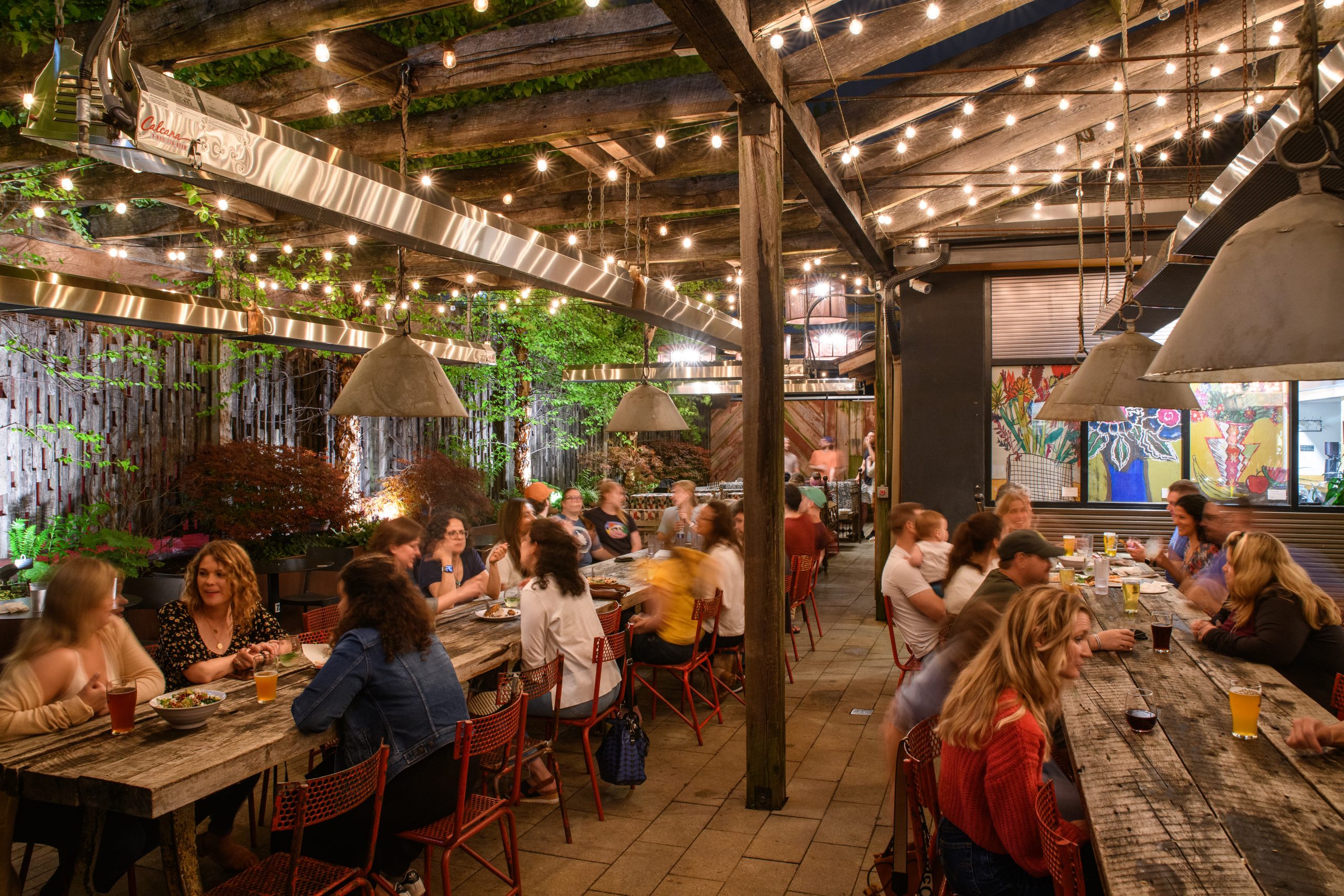 Chestnut Hill Brewing Company Beer Garden at Night