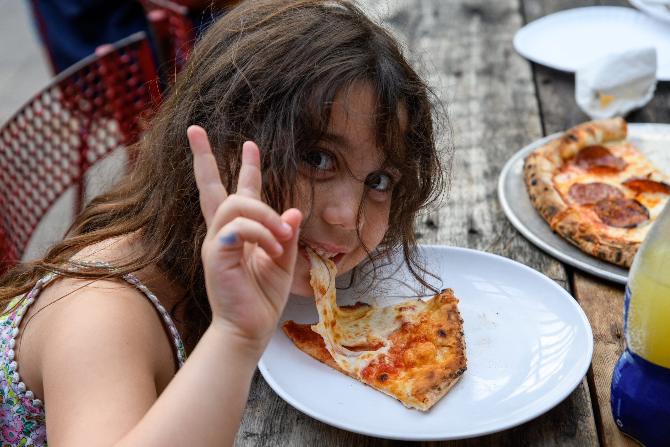 Eating wood-fired pizza